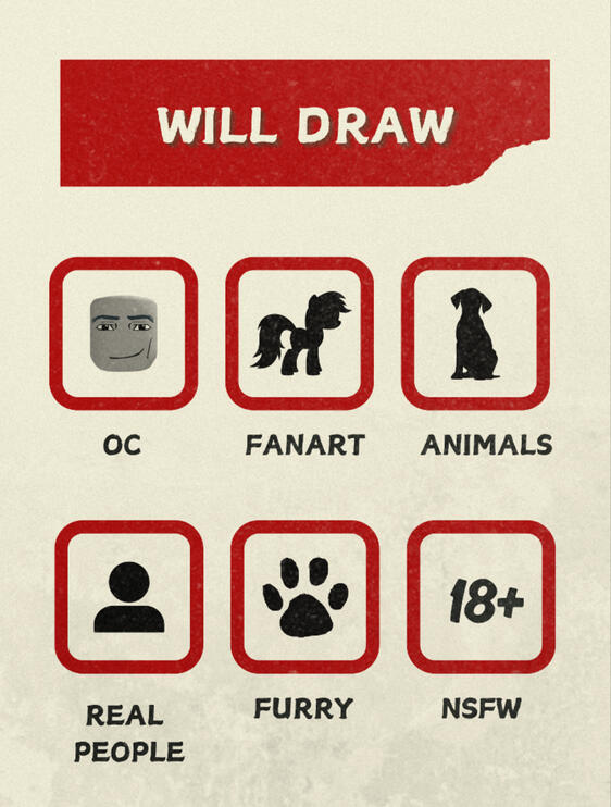 Will Draw: OC, Fanart, Animals, Real People, Furry, NSFW